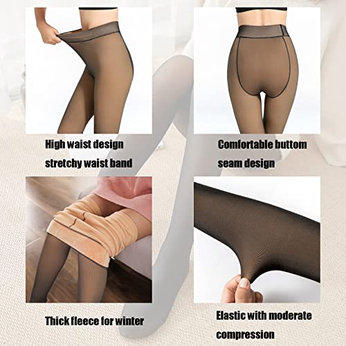 Fleece Lined Tights Women Plus Size High Waisted Winter Warm Sheer Black Thick Tights Fake Transparent Thermal Pantyhose Leggings 220G #TOP2