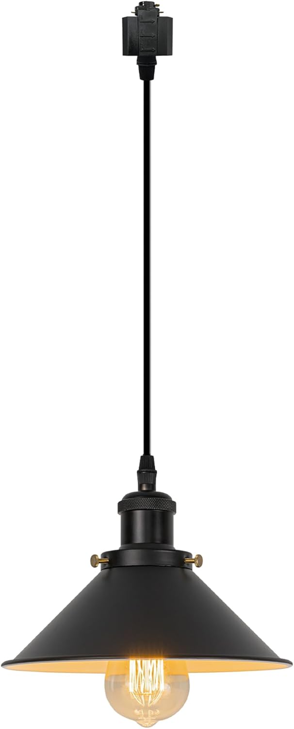 H-Type Track Lighting Pendant Restaurant Retro Matte Black E26 Socket Modern Shade Iron Cone Shape, Halo Track Mounted Customizable for Kitchen Island Bar Dining Table, 1 Light, 2 ft