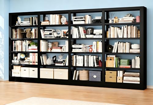 Image of Heavy Duty Metal Bookshelf, 5-Tier Industrial Bookcase with Adjustable Shelves, Large Storage Bookshelf for Living Room, Office, Library, 69 inch H x 136 inch W, Black