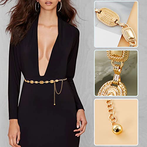 Image of FIORETTO Western Waist Chain Belt Metal Concho Belt for Women Cowgirl Cowboy Boho Country Belt for Dress Jean