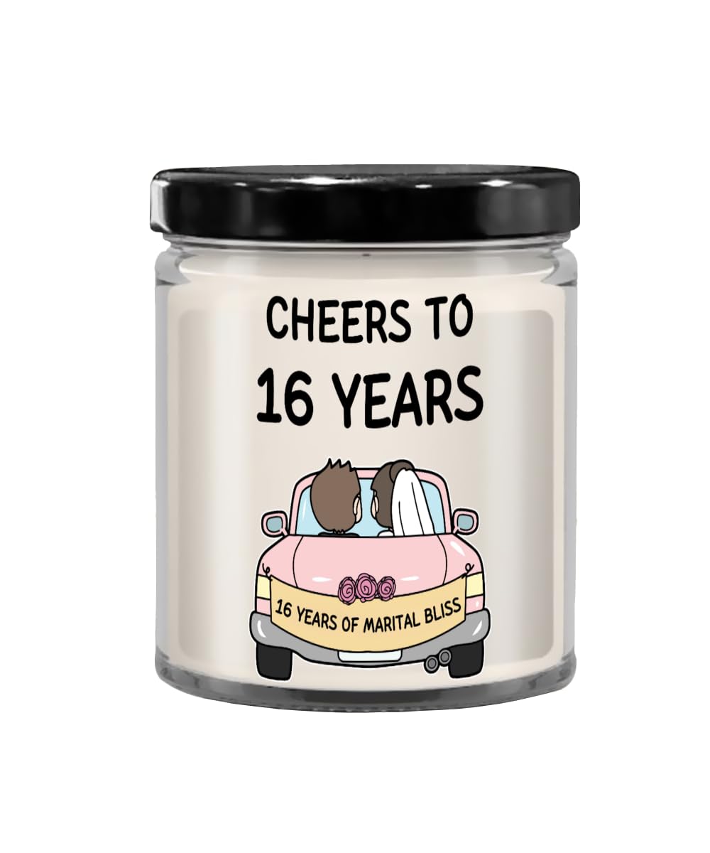 generic IKPR 16th Wedding Gift Anniversary for Wife Husband him Couples 16 Years Candle Gifts Cheers to 16 Years of Marital Bliss, White