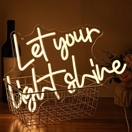 Alkkign Let Your Light Shine Neon Sign for Wall Decor Jesus Neon Light Letter LED Neon Signs Bible Verse Neon Signs for Prayer Room Christian Church Bedroom Decoration