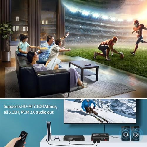 Image of Tobo 4K HDMI Audio Extractor Splitter, HDMI to HDTV + Optical Toslink SPDIF + 3.5mm Audio Jack + Coaxial + 7.1Ch HDMI Audio Support ARC and eARC Function-TD-909H.