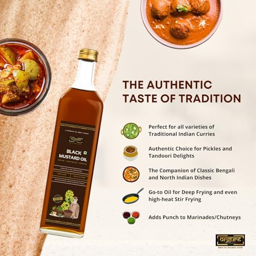Image of Orgure Wood Pressed Black Mustard Oil - Single Origin | Rich Aroma & Bold Flavour | Natural & Cold Extracted | MSME Award Winner | Ideal for Cooking, Pickling & Ayurvedic Use | 1L