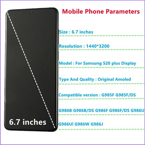 Original 6.7" for Samsung S20 Plus Display Touch Screen Digitizer S20 Plus 5G G985F G985F/DS G986B G986B/DS G986F G986F/DS G986UG986W LCD Screen Replacement (with Black Frame+Back Cover+Tools) image_2