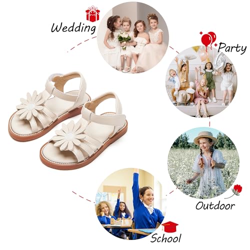 Image of PHIRAMIN Toddler Girl Sandals - Flower Girl Dress Shoes Open Toe Little Kid Flats