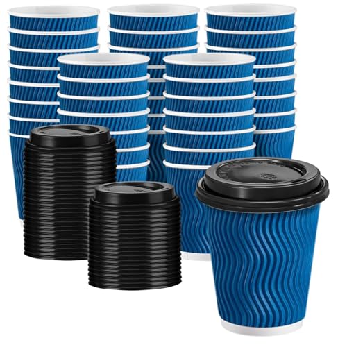 Huifany 100Pack 8 oz Coffee Cups with Lids Disposable Paper Coffee Cups with Lids To Go Hot Cups for Hot and Cold Beverages (Navy
