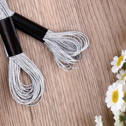 Image of Gosknor 6 Skeins Embroidery Threads, Metallic Embroidery Floss (Silver) | Friendship Bracelet Cross Stitch Thread for Sewing Making Yarn Craft String Art Supplies