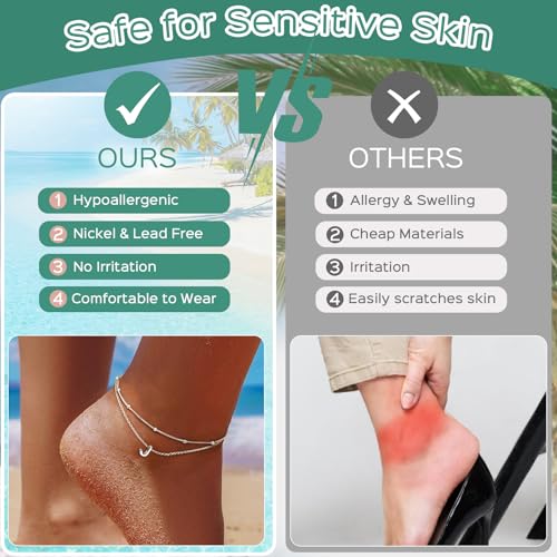 Image of ChicSilver Ankle Bracelets for Women Waterproof, 925 Sterling Silver Initial Anklets for Women, Adjustable Dainty Layered Anklet Beach Jewelry for Women Mom Wife Friend