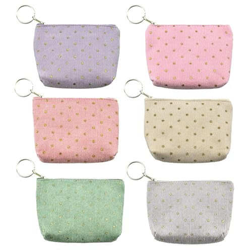 Set di 6 colori pastello: eleganza giocosa per la tua vita quotidiana. Questo set di 6 piccole trousse per cosmetici in incantevoli colori pastello (come rosa, blu, verde, viola, giallo e rosa) dona immediatamente alla tua borsa un look fresco. Ideale come mini portafoglio da donna o per riporre rossetto, chiavi e monete. I punti dorati garantiscono un tocco di stile.