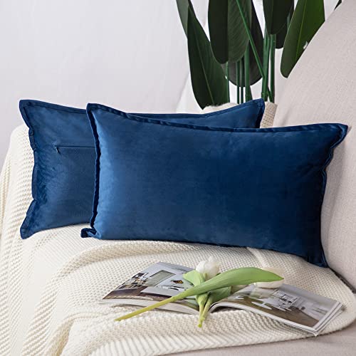 Madizz Lot de 2 Doux Velours Décoratif Housses de Coussin Luxe Style pour canapé Chambre Bleu foncé 30 x 50 cm