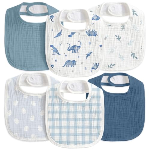 CIVARUA KIDS 6-Pack Muslin Baby Bibs for Drooling & Teething, Absorbent Bib