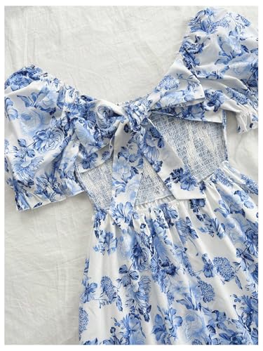 Image of Floerns Women's Floral Puff Short Sleeve A Line Dress Ruffle Hem Boho Dresses