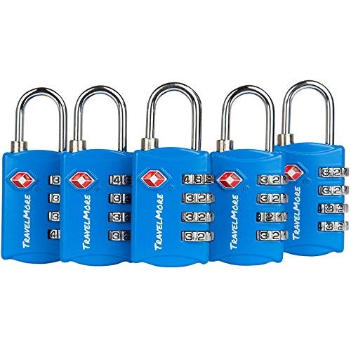 5 Pack Tsa Luggage Locks With 4 Digit Combination – Heavy Duty Set Your Own Padlocks For Travel, Baggage, Suitcases & Backpacks - Blue #TOP10