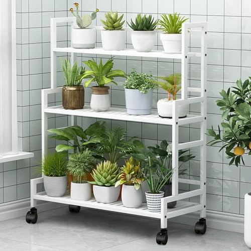 Scaffale a scala in metallo con 3 ripiani, supporto per fiori per interni/esterni su ruote, robusto scaffale da cucina in acciaio, scarpiera, giardino e balcone nizer (colore: bianco)