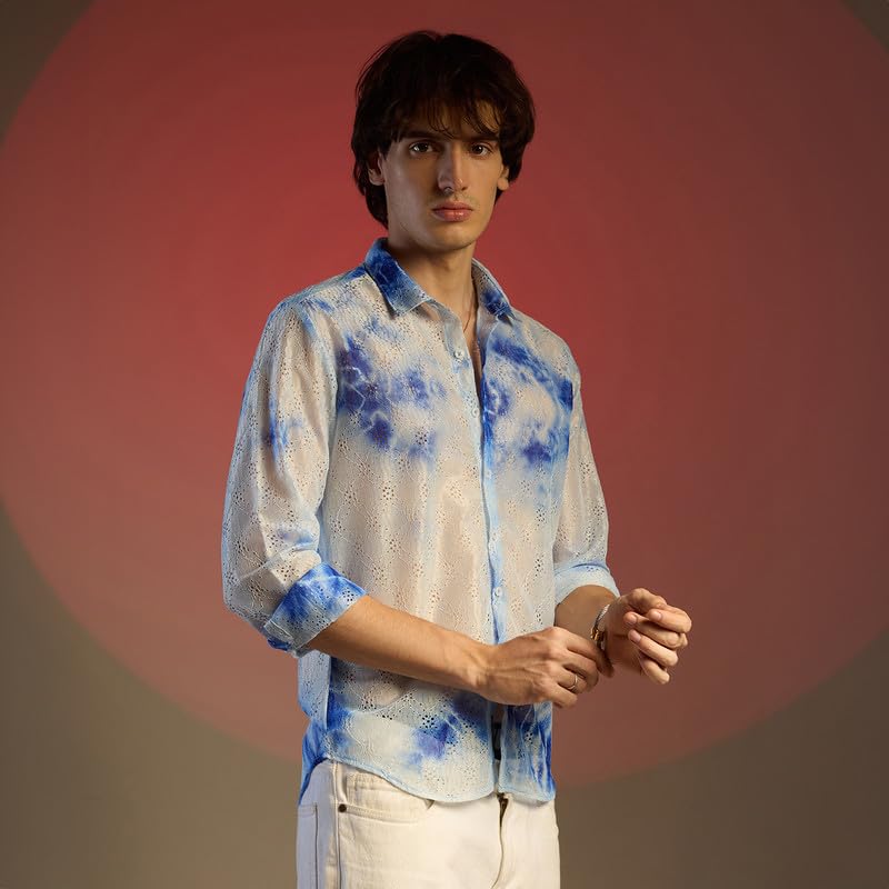 Image of CAHOOT Men's Foliage Strokes Shirt for Casual Wear | Spread Collar | Long Sleeve | Button Closure | Shirt Crafted with Comfort Fit for Everyday Wear