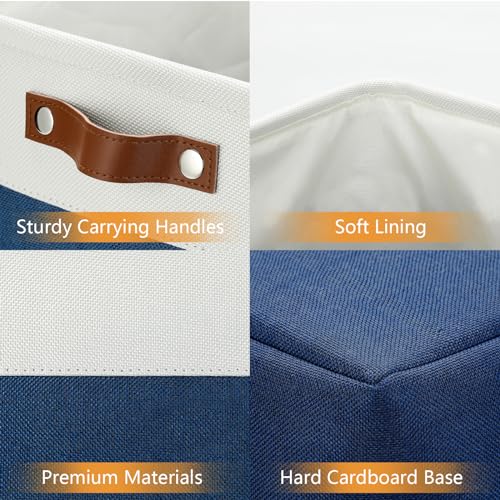 Image of DULLEMELO 51L Large Baskets for Storage, Large Rectangular Baskets for Shelves [3 Pack], Blanket Basket Dog Basket for Organizing Closet, Nursery, Clothes (White&Blue)