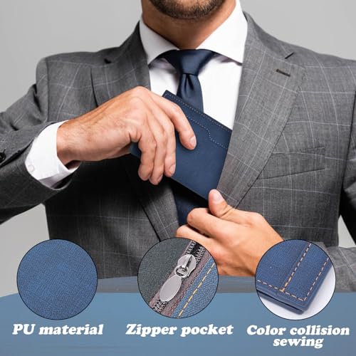 Long Wallet for Men, Stylish Ultra-Thin Bifold Wallets for Men with 12 Card Slots & ID Window & Zippered Coin Pocket, Credit Card Wallet for Suits and Daily Use (Black)3