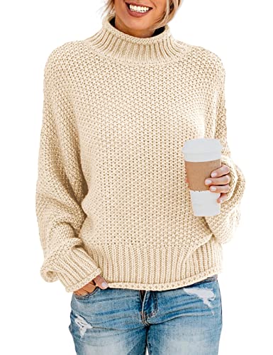 Yuson Girl Pulls Femme Col Roulé Femme Chaud Hauts Casual à Manche Longue Sweater Hiver Manches Longues Tricoté Elégant Pull Pullover Jumper Hiver Tunique Tops,Abricot,XL Cover