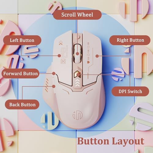 Image of Wireless Mouse, Rechargeable Silent Click Mouse with 4-Level DPI (800-2400), 500mAh Battery & LED Level Indicator, 2.4G Ergonomic Optical Mouse for Laptop, PC, Computer (Pink)