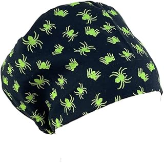 European Style Scrub Cap - No Ribbon â€“ Glow in The Dark/Halloween Spiders - Scrub Hat for Women & Men tie Back | Working Cap with Holder. Scrub Hats for Women, Nurses Hats | Dr. Hats