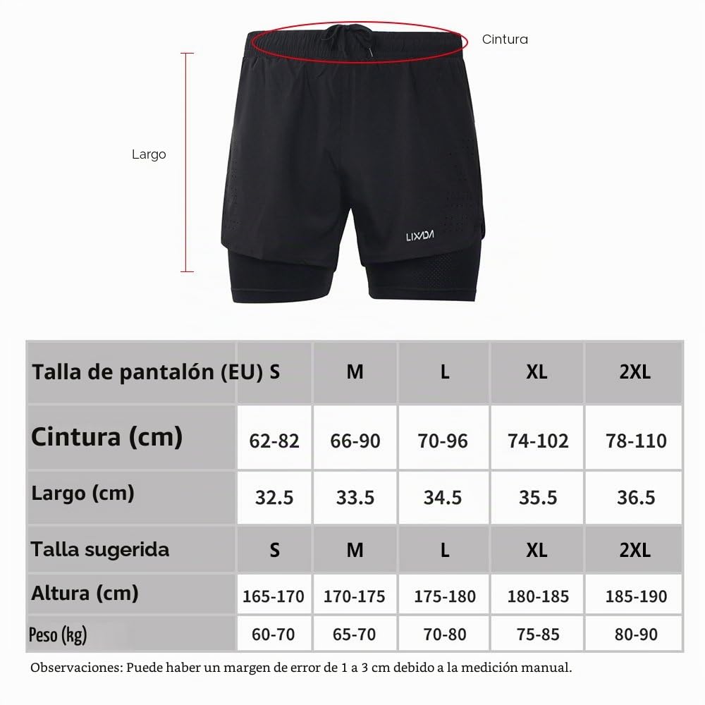Lixada Pantalones Cortos de Running 2-en-1 para Hombres, Transpirables y de Secado Rápido