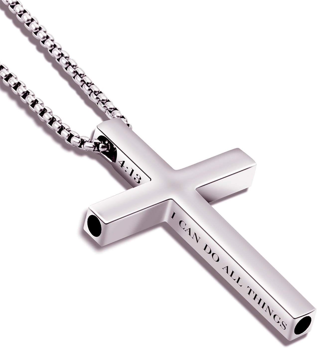 HSM Cross Breathing Necklace, Stainless Steel Bible Verse Pendant, Gift Box