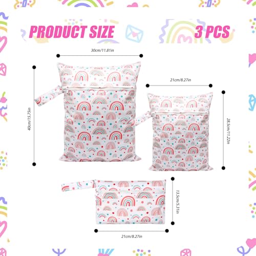 Ksheria 3pcs Cloth Diaper Wet Dry Bags Waterproof Reusable with Two Zippered Pockets Travel Beach Pool Daycare Soiled Baby Items Yoga Gym Bag for Swimsuits or Wet Clothes