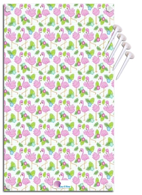 Lay N Stay Beach Blanket Towel Absorbent, Quick-Dry, Sand-Free, Extra Large for Adults & Kids, Ideal for Beach, Pool, Camping & Travel, with Secure Shell Sand Stakes (Flamingos)