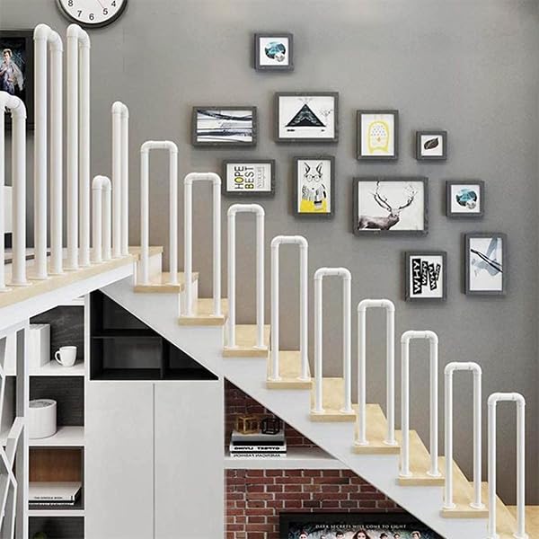 Hggdsac U-Shaped Handrail Stainless Steel Handrail, Anti-Slip handrail, White Wrought Iron Banister Guardrail, for Indoor Outdoor Floor Mount Hand Rail, Keep Your Family Safe, Round Corners, 110CM