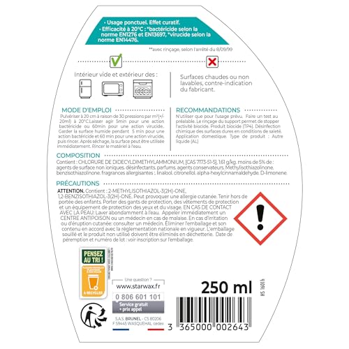 Nettoyant désinfectant réfrigérateur micro-ondes STARWAX 250ml - Fonctions - Ustensiles de cuisine - Ménage