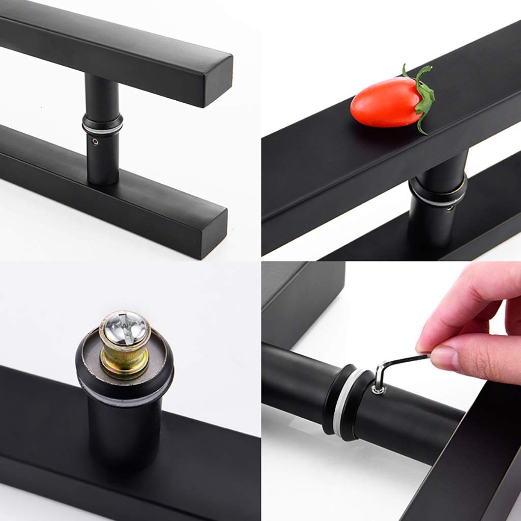 Tirador de empuje para puertas de vidrio y madera, tubo cuadrado de acero inoxidable negro mate, 9