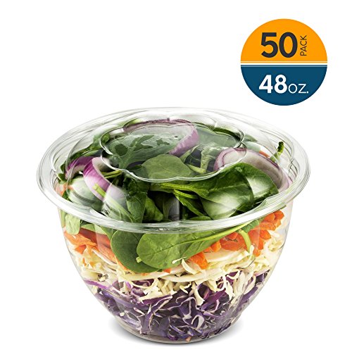 48 Ounce Clear Plastic Disposable Salad Containers with Lids in Bulk for a