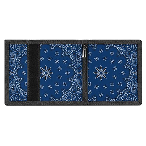 FunnyStar Blue Paisley Bandana Small Trifold Wallets Front Pocket Wallet With Money Clip Holder ID Credit Card Slots And Key Ring4