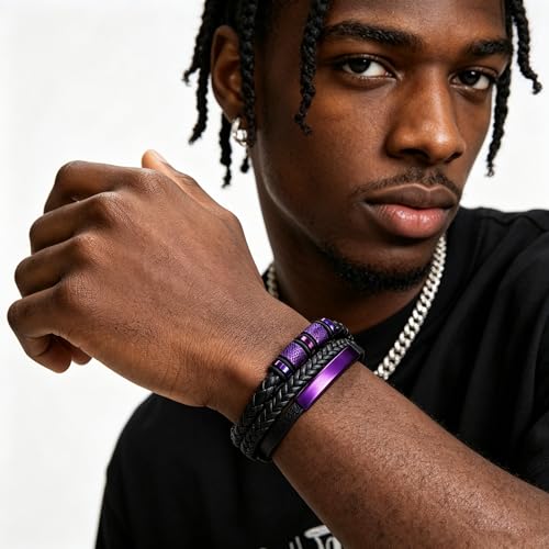 Pulsera trenzada de cuero para hombre miniatura 2