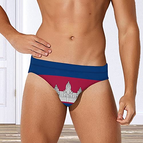 Cambodia Flag Men's Swimming Trunks,Beach Shorts Stretch Swimsuit Quick Dry3