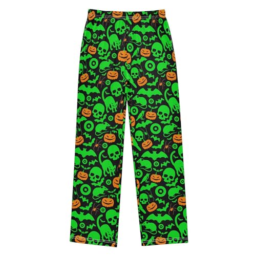 Skull Cat Pumpkin Boys Long Pants Soft Trousers Elastic Waist Kids Lounge Bottoms with Pockets S-XL