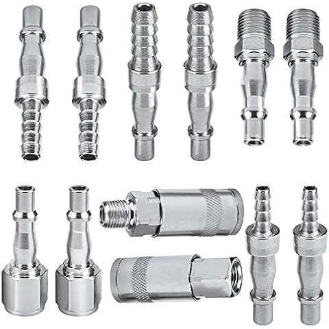Connectors, Air Connections,12 pcs Air Connections,1/4" BSP Air Line Hose Compressor Fitting Couplings Connector Male Female and Male Fittings for 6, 8 & 10mm Hose Cover