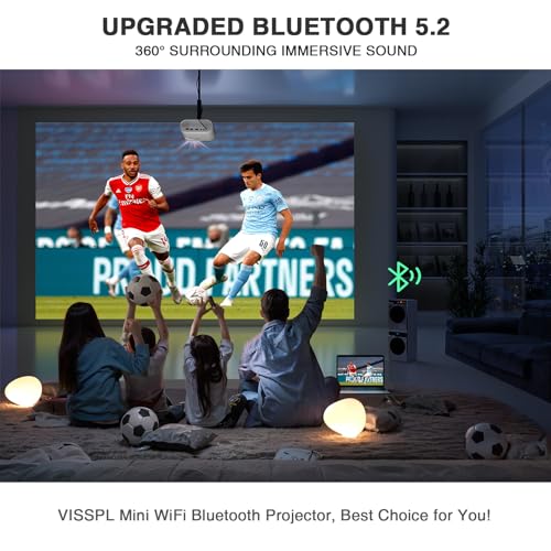 Image of Mini Projector with WiFi and Bluetooth, VISSPL FHD 1080P Projector, Portable Outdoor Projector with Tripod, Home Theater Movie Phone Projector Compatible with Android /iOS /Windows /TV Stick /HDMI /USB
