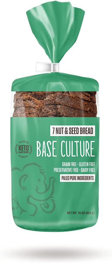 Base Culture Keto Bread | Seven Nut & Seed, 100% Paleo, Gluten Free, Grain Free, Non-GMO, Dairy Free, Soy Free and Kosher, New Label | 16oz Loaf