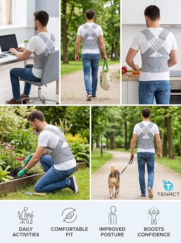 Image of Posture Corrector for Men & Women - Adjustable Back Brace for Upper Back Pain Relief, Slouch Correction, Clavicle Support - Comfortable Shoulder Straightener Belt (Unisex, Free Sizes)