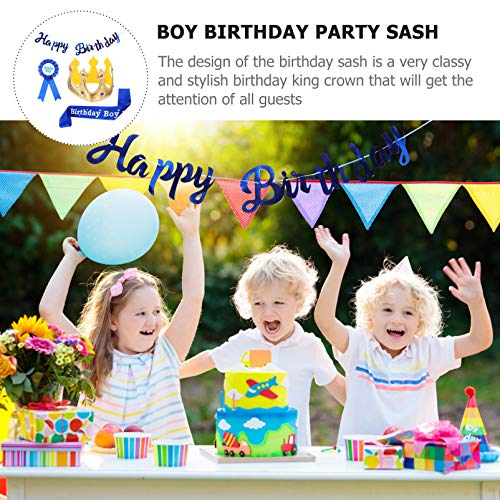 LALAFINA 1 set Dress Sash Clip Banner Accessory Kid Baby Boy First Crown with Happy Supplies and Kin