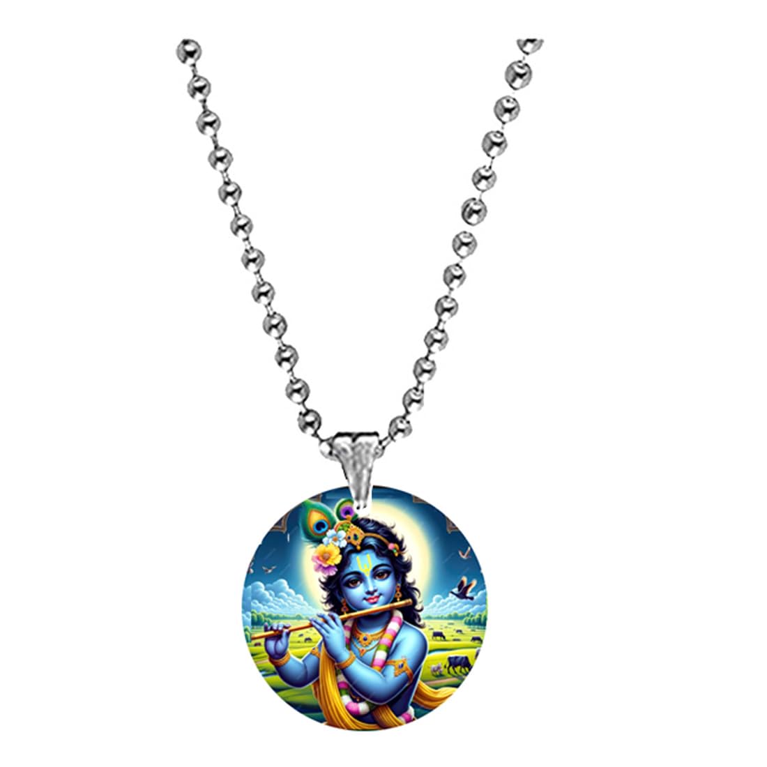 abhiora fashion Lord Krishna Playing Flute Bead Chain Green Acrylic Religious Pendant for Men Women, Spiritual with Durable Lightweight Design for Daily Wear-picture-33