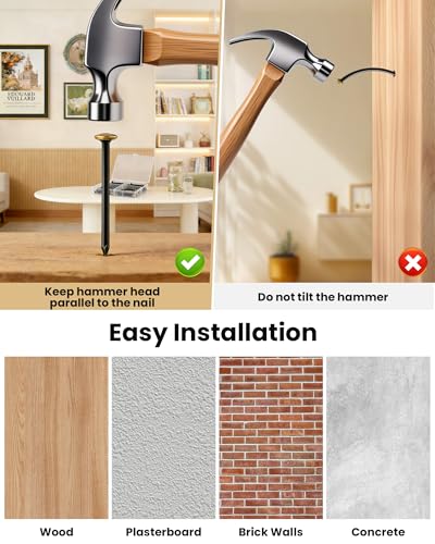 Acual 120 Stück Bildernägel, Stahlnägel für Bilder 20/25/30/40mm, Nägel Bilder Aufhängen mit Goldkopf & Aufbewahrungsbox für Bilderrahmen/PinnwäNden/Leinwand