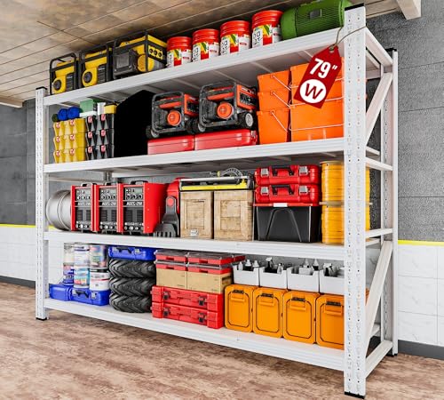 Image of 6000LBS Heavy Duty Garage Shelving Units,79 inch Wide & Deep Storage Shelves,White Metal Garage Shelves,Large Storage Rack,Steel Shelf,Industrial Shelving for Shop,Warehouse,Basement,79 inch W x 24 inch D x 79 inch H