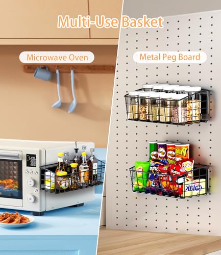 Image of 1Pack Magnetic Shelf for Refrigerator with Removable Hooks(Black) | Strong Magnetic Spice Rack for Kitchen Storage, Fruit Potato Onion Storage Shelves, Large Magnetic Basket Organizer