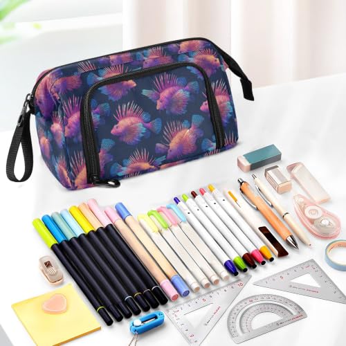Image of Fisyme Colorful Ocean Fishes Pencil Case Large Capacity Pen Bags Box Big Makeup Pouch Organizer
