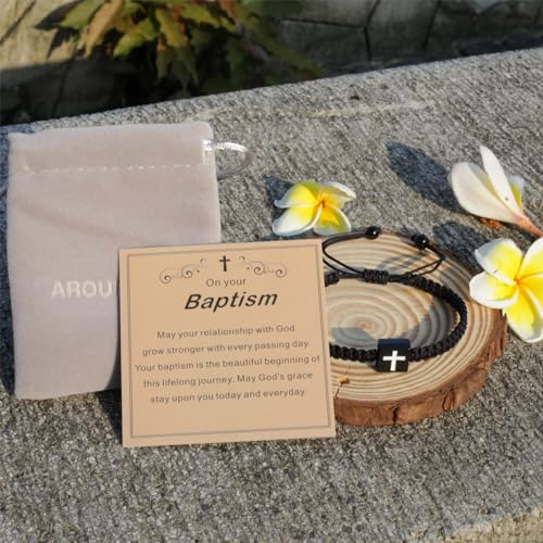 Image of Baptism Bracelets Cross Bracelet for Mens /Women, Christian Charms, Birthday Gifts Baptism Confirmation First Holy Communion Christening Gifts