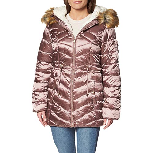 Jessica Simpson Women's Faux Fur Lined Water Resistant Puffer Coat Pink Size S
