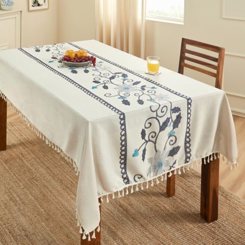 Image of Amazon Basics Tablecloth for Dining Table Cover, Microfiber Fabric Rectangle Tablecloth. 60x90 Inches 6 Seater (Blue Floral, 6 Seater)